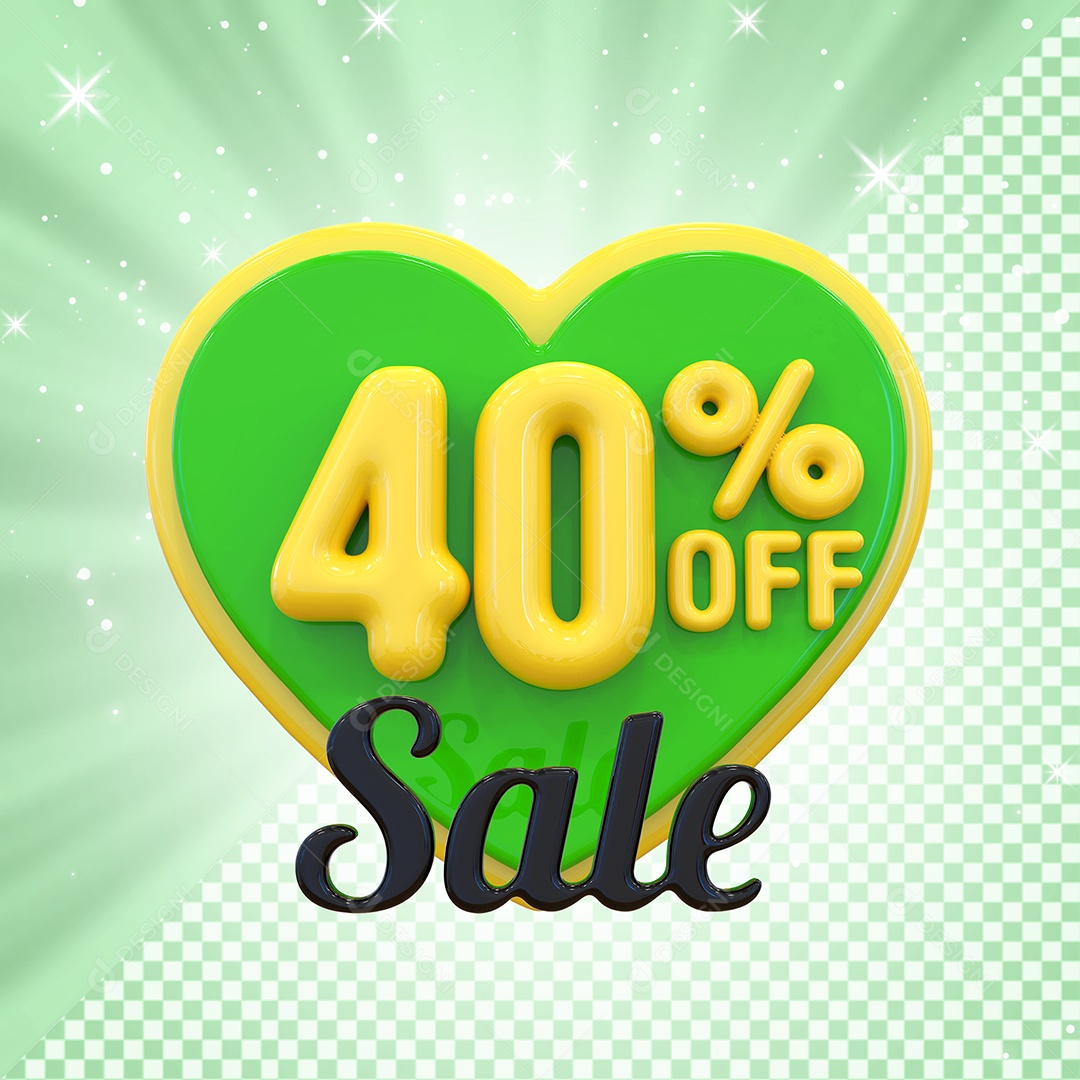 Número 40% Elemento 3D Amarelo E Verde para Composição PSD