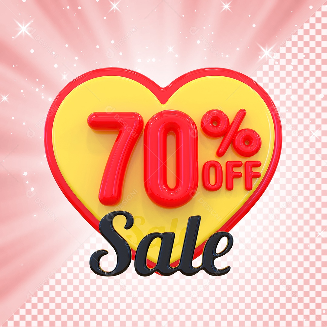 Número 70% Elemento 3D Amarelo E Vermelho para Composição PSD