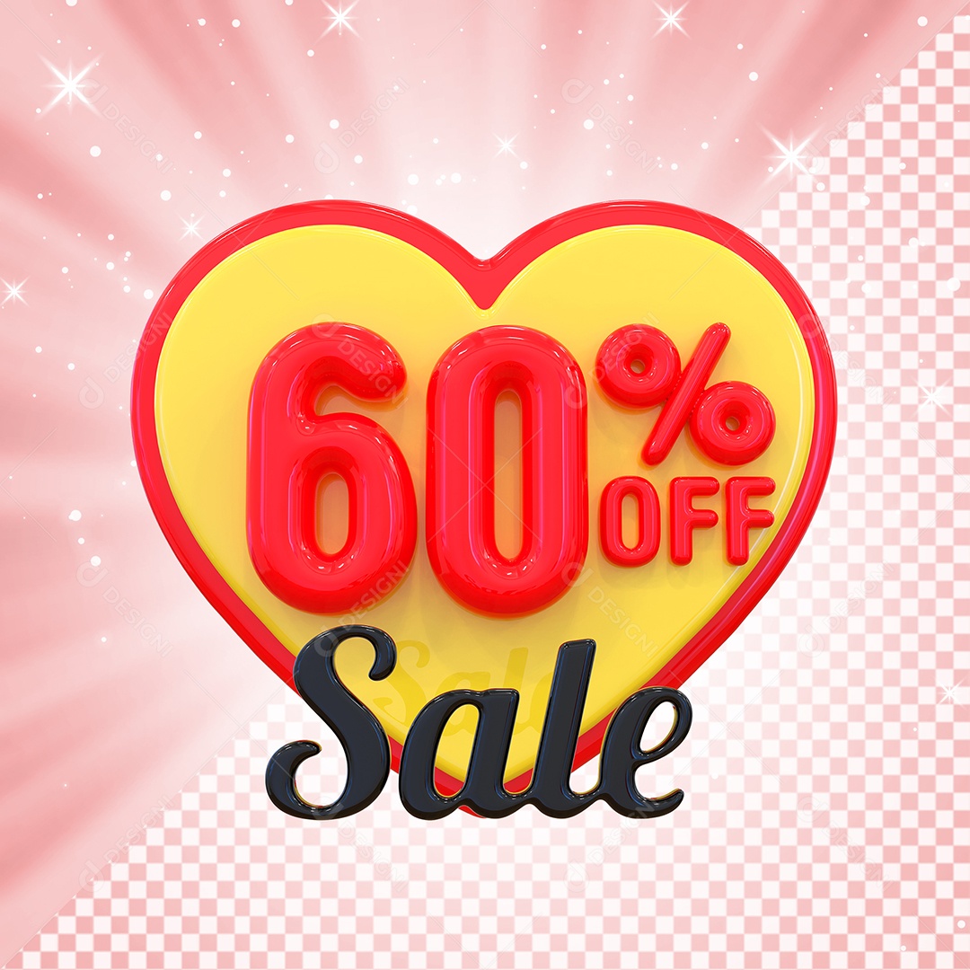 Número 60% Elemento 3D Amarelo E Vermelho para Composição PSD