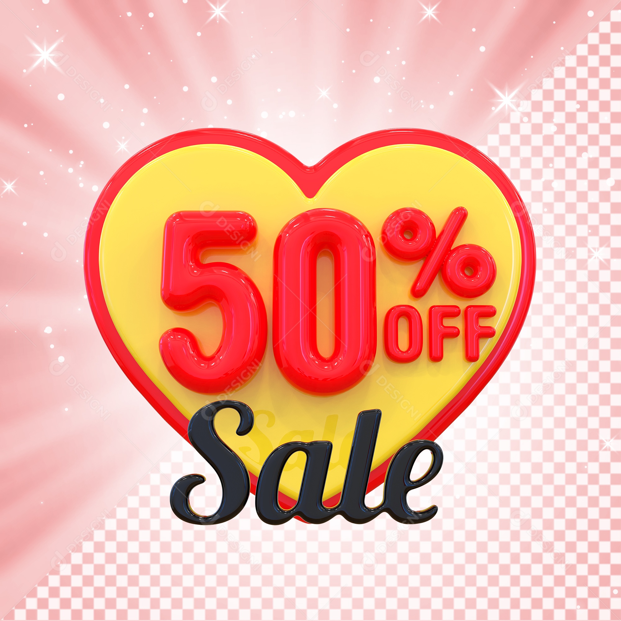 Número 50% Elemento 3D Amarelo E Vermelho para Composição PSD