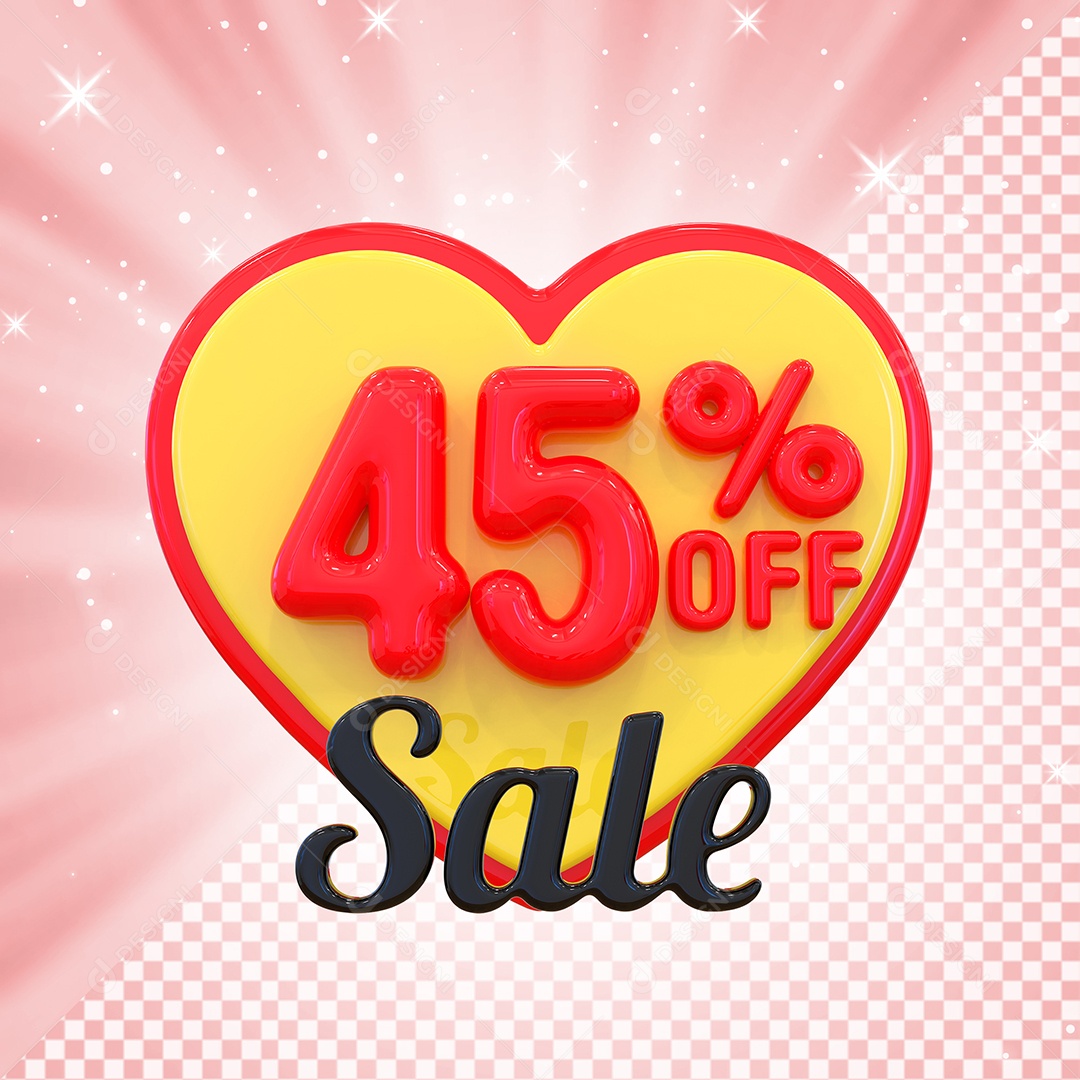 Número 45% Elemento 3D Amarelo E Vermelho para Composição PSD