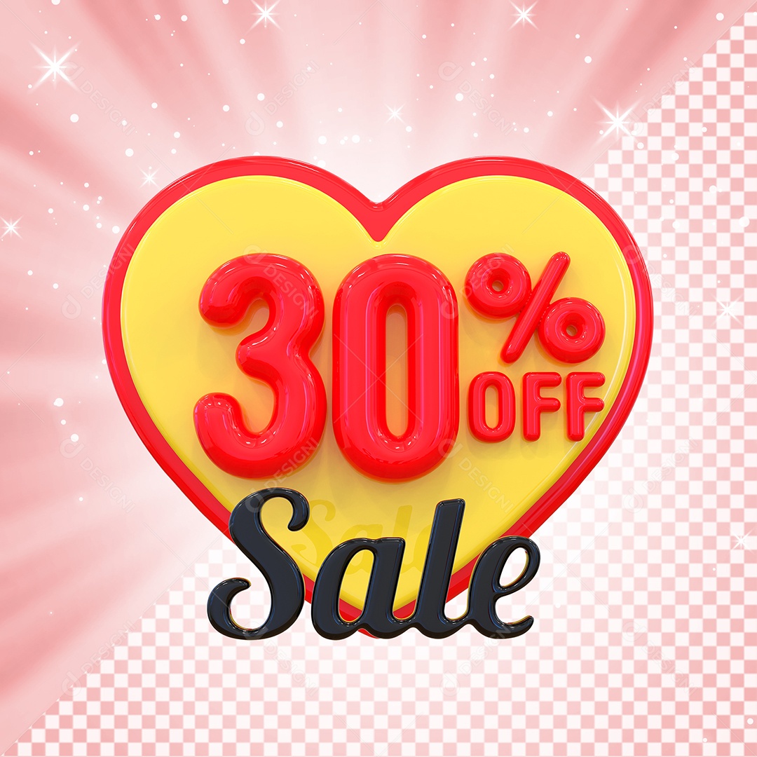Número 30% Elemento 3D Amarelo E Vermelho para Composição PSD