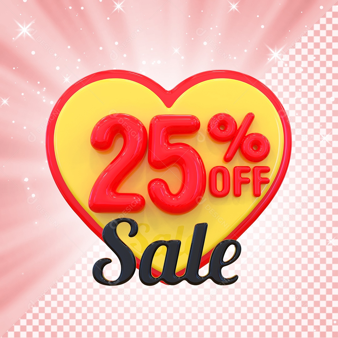 Número 25% Elemento 3D Amarelo E Vermelho para Composição PSD