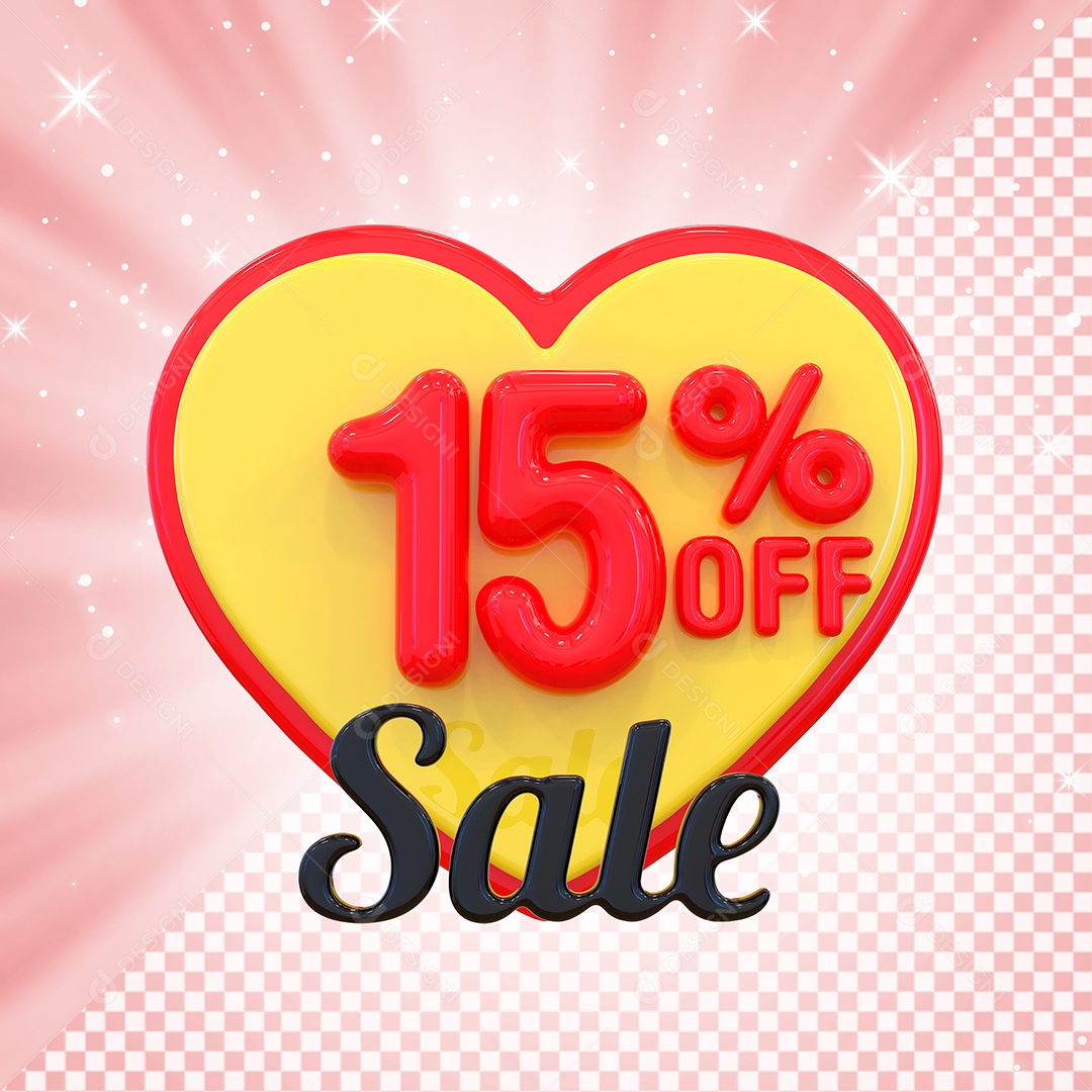 Número 15% Elemento 3D Amarelo E Vermelho para Composição PSD