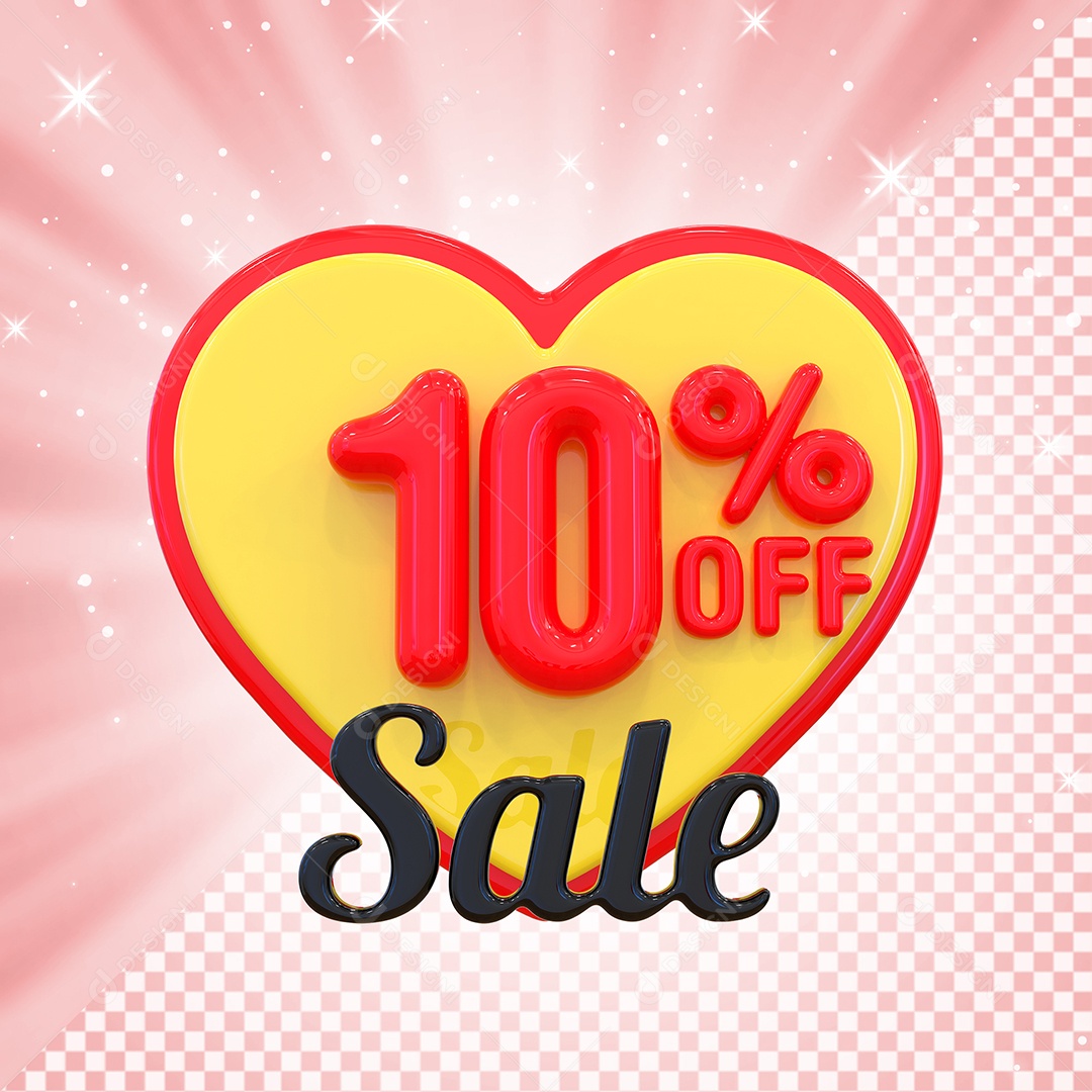 Número 10% Elemento 3D Amarelo E Vermelho para Composição PSD