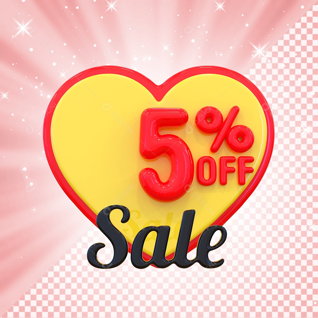 Número 5% Elemento 3D Amarelo E Vermelho para Composição PSD