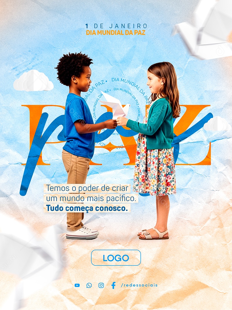 Dia Mundial da Paz 01 de Janeiro Social Media PSD Editável