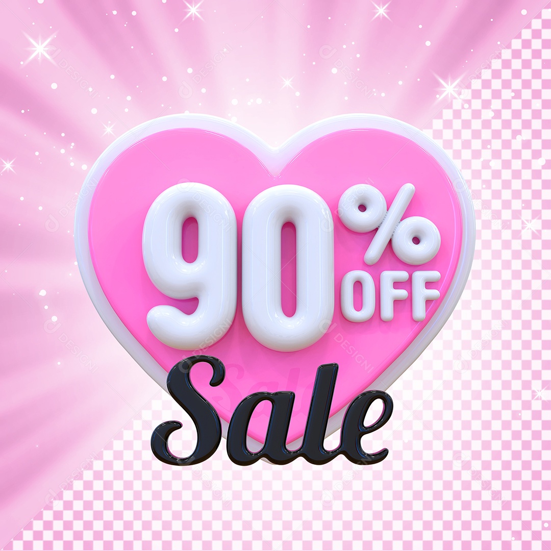 Número 90% Elemento 3D Branco E Rosa para Composição PSD