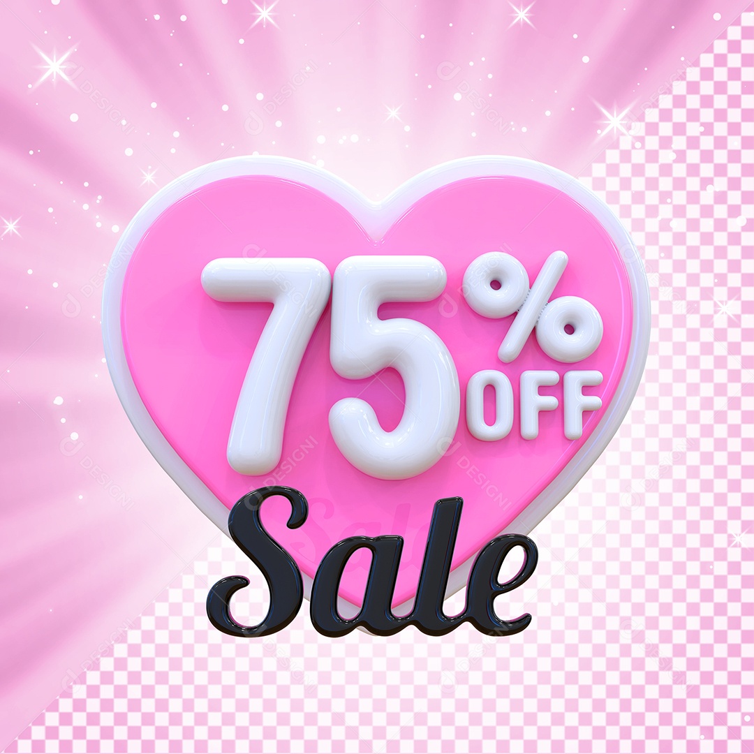 Número 75% Elemento 3D Branco E Rosa para Composição PSD