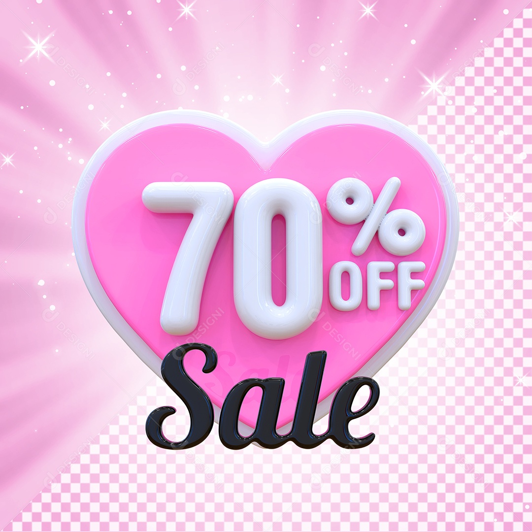 Número 70% Elemento 3D Branco E Rosa para Composição PSD