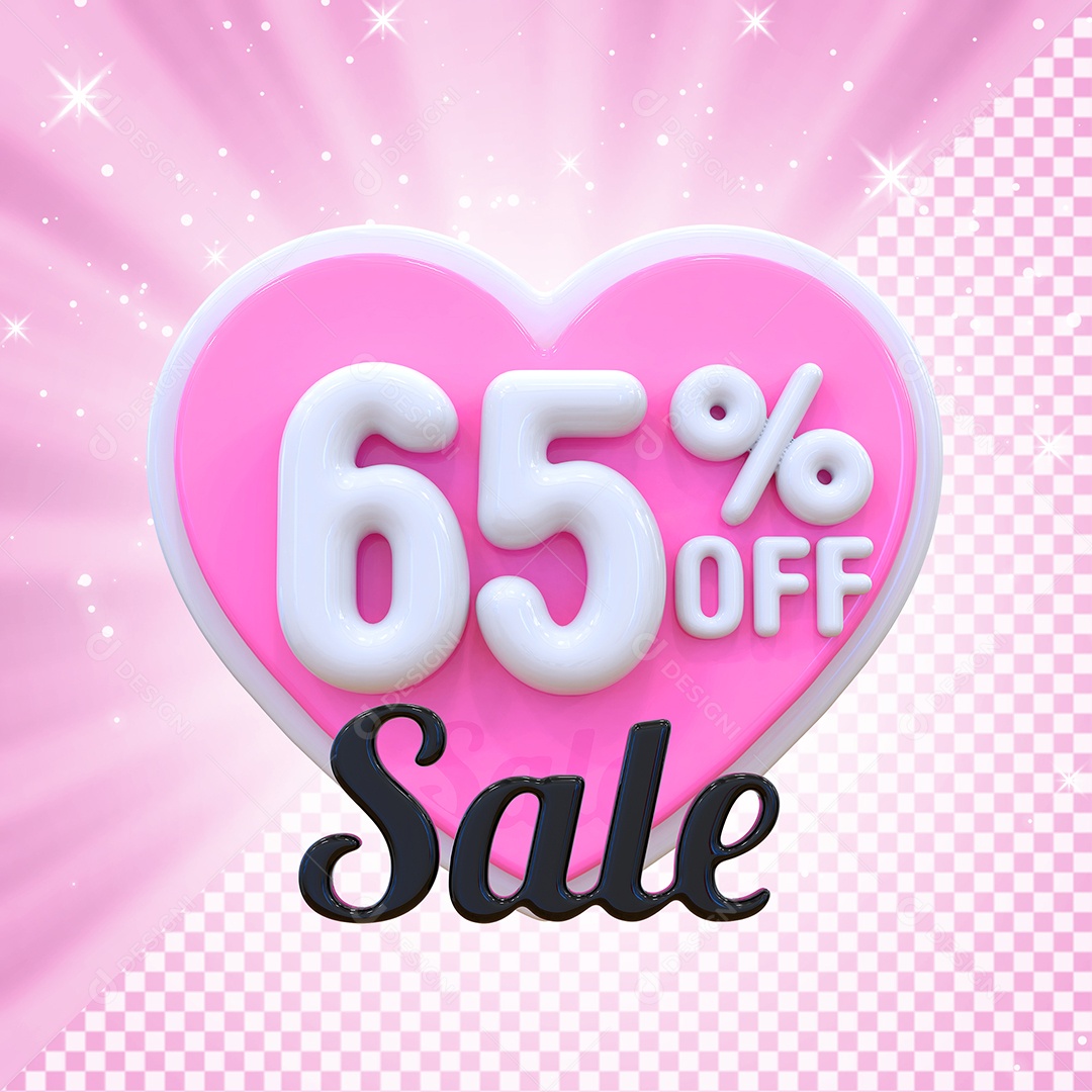 Número 65% Elemento 3D Branco E Rosa para Composição PSD