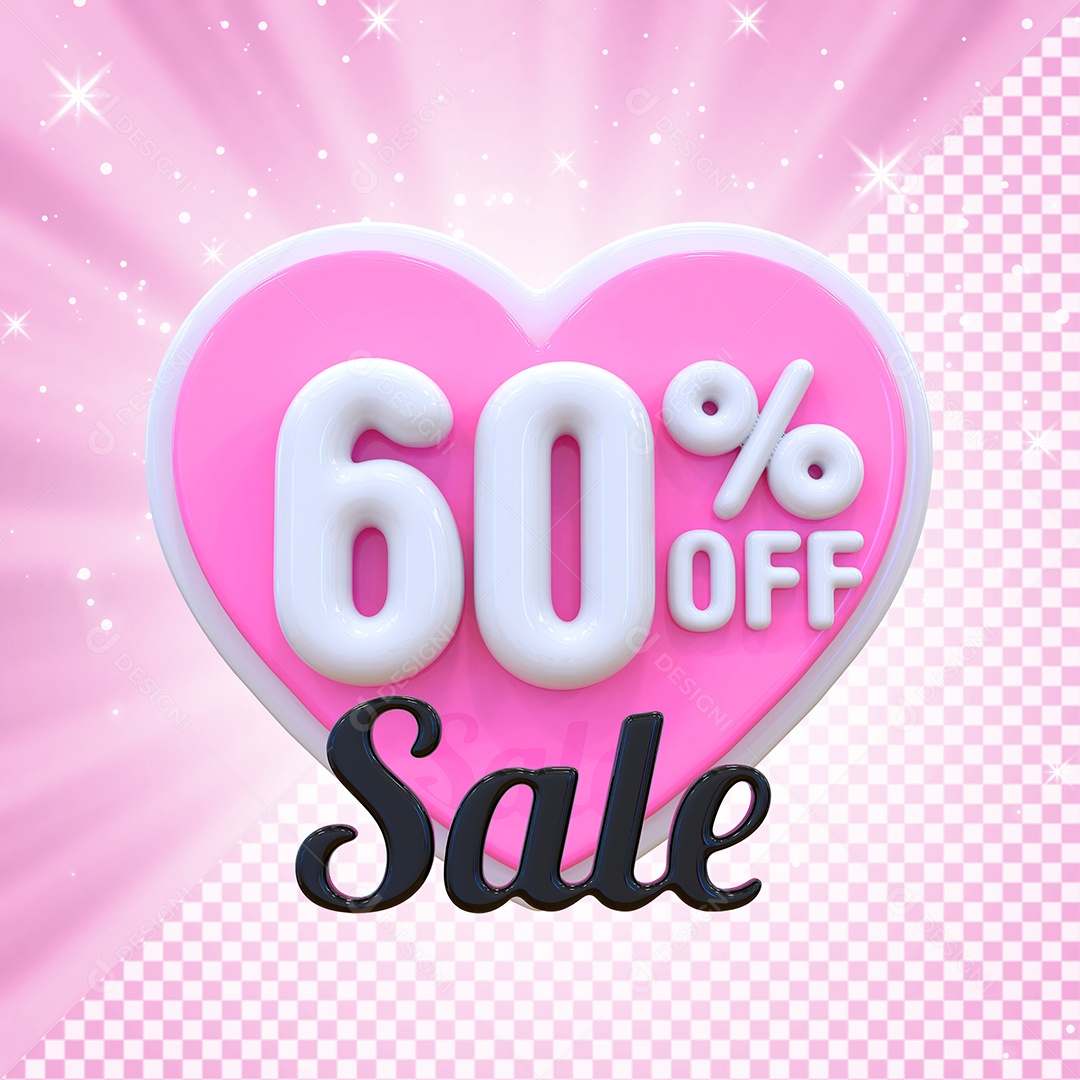 Número 60% Elemento 3D Branco E Rosa para Composição PSD