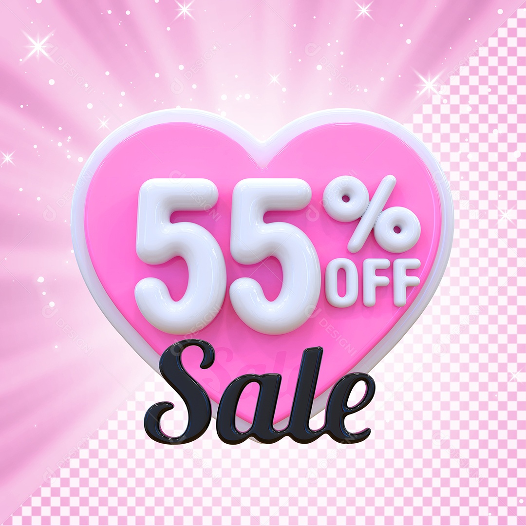 Número 55% Elemento 3D Branco E Rosa para Composição PSD