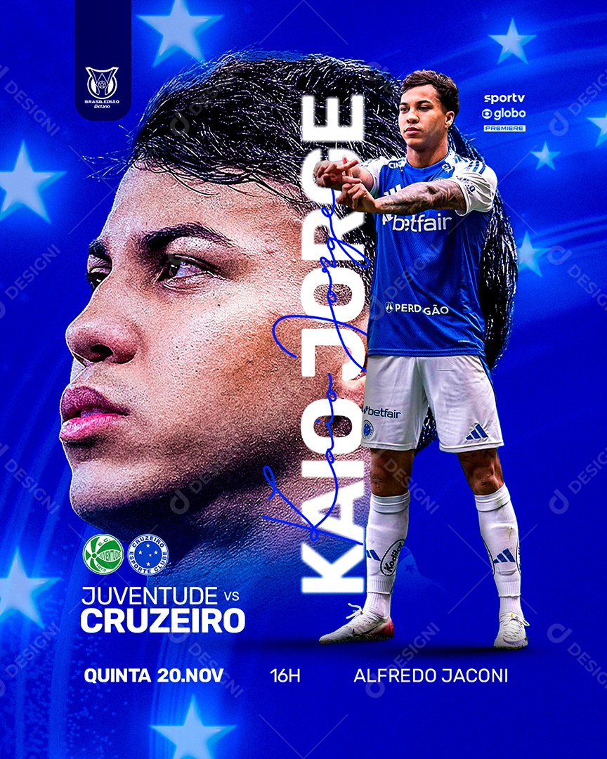 Jogo de Futebol Brasileirão Juventude vs Cruzeiro Social Media PSD Editável