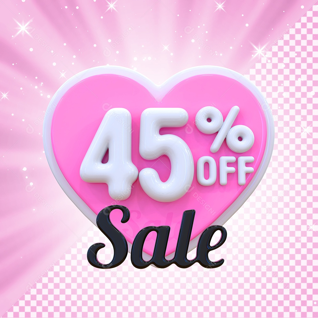 Número 45% Elemento 3D Branco E Rosa para Composição PSD