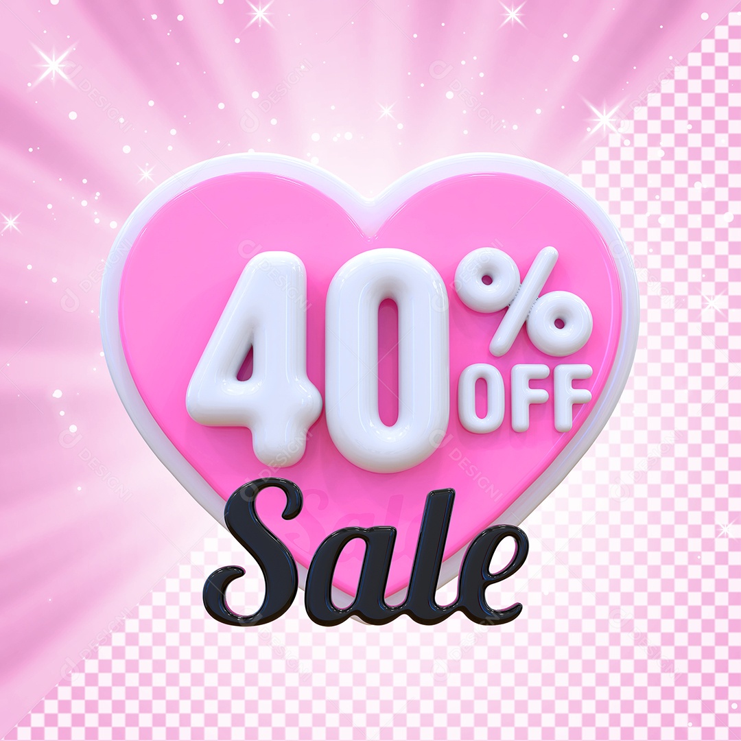 Número 40% Elemento 3D Branco E Rosa para Composição PSD