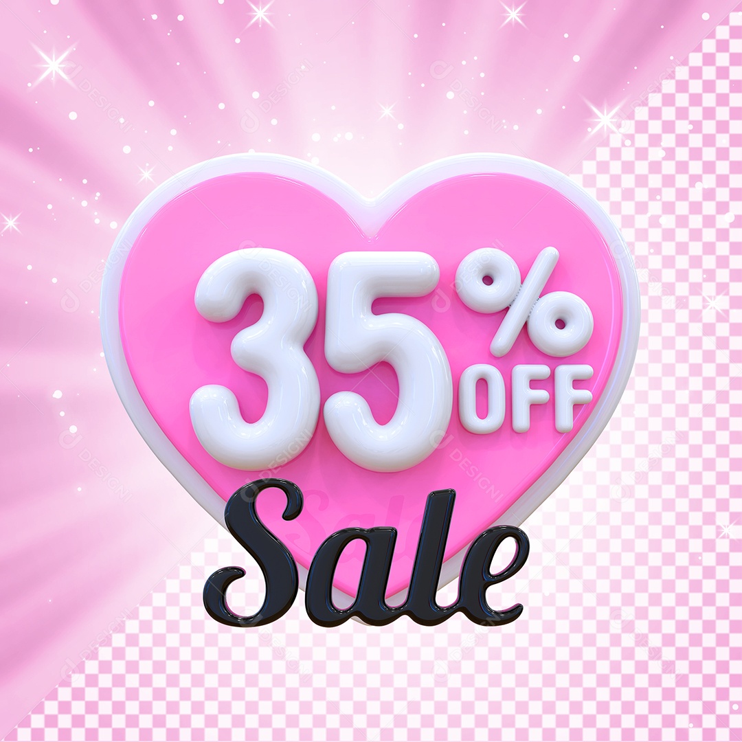 Número 35% Elemento 3D Branco E Rosa para Composição PSD