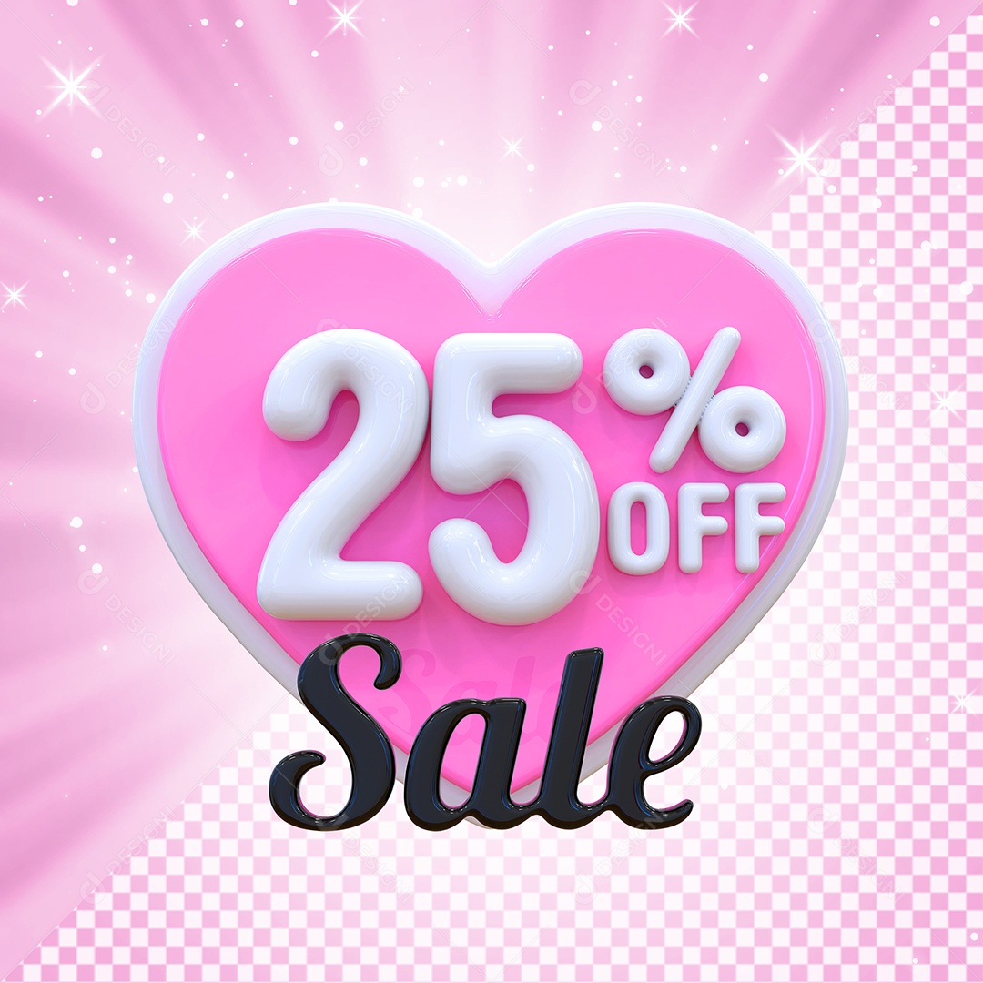 Número 25% Elemento 3D Branco E Rosa para Composição PSD