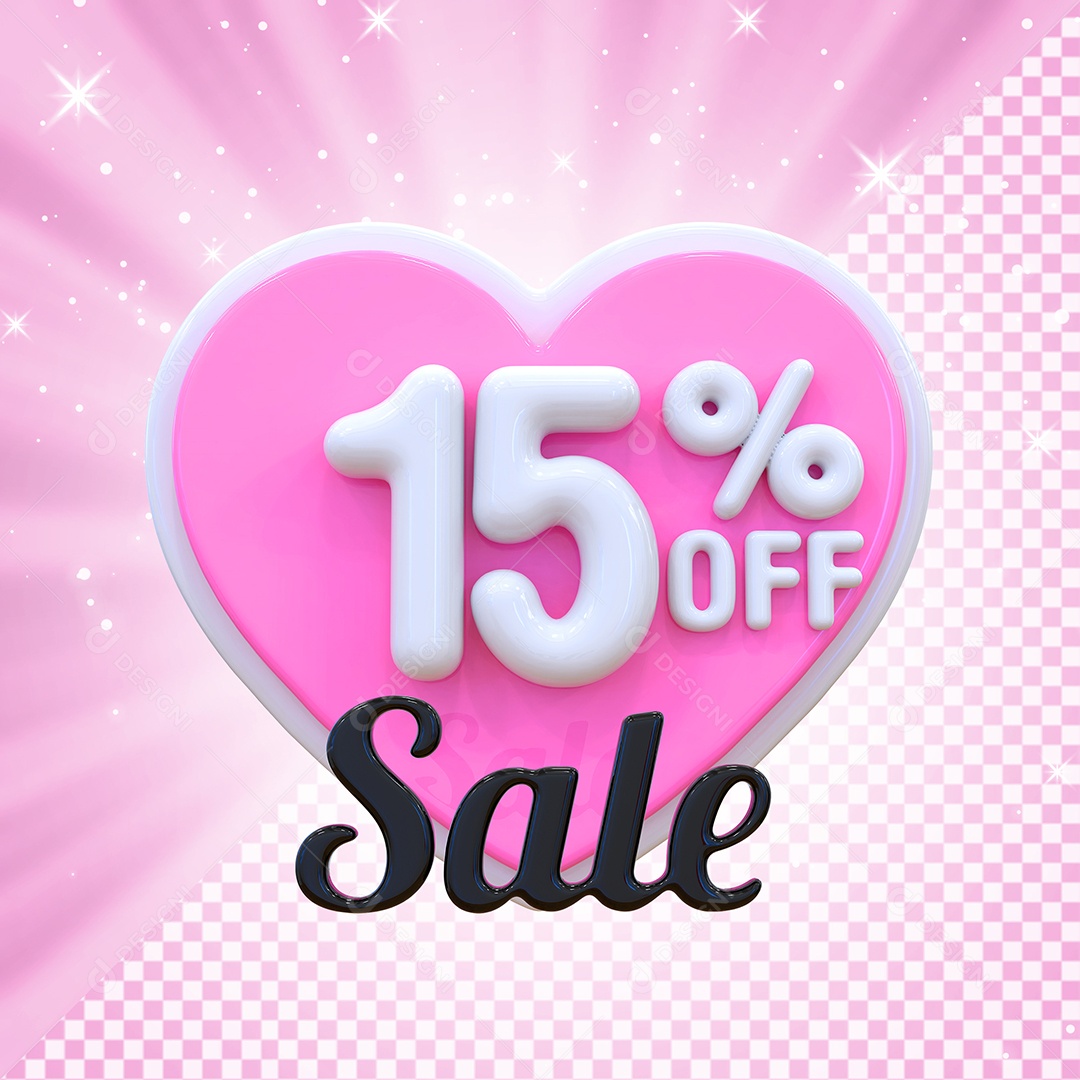 Número 15% Elemento 3D Branco E Rosa para Composição PSD