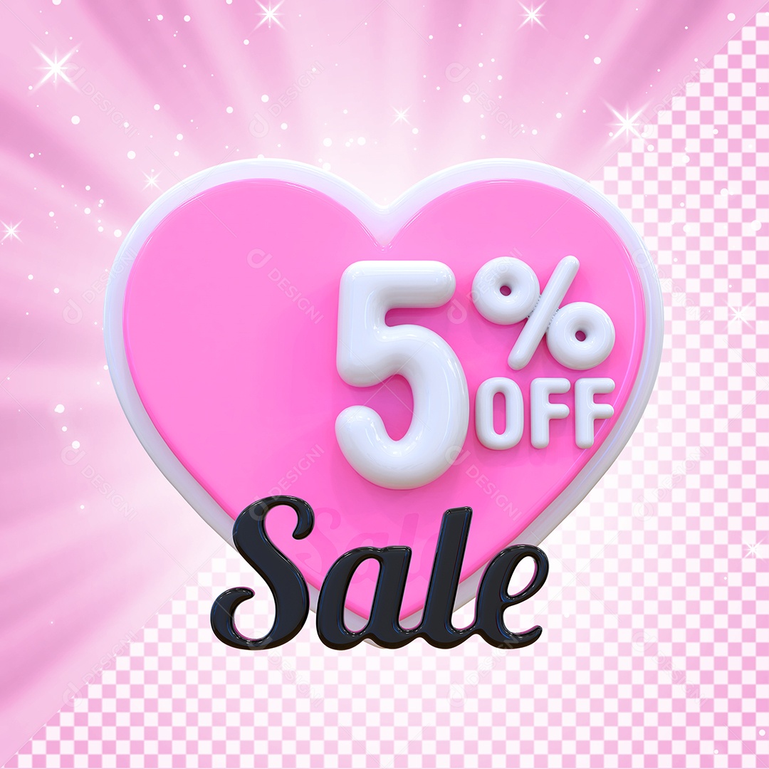 Número 5% Elemento 3D Branco E Rosa para Composição PSD
