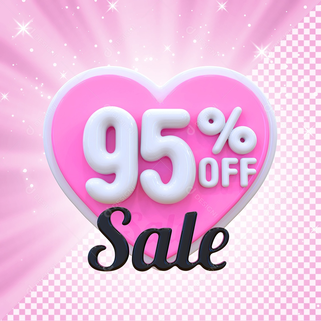 Número 95% Elemento 3D Branco E Rosa para Composição PSD