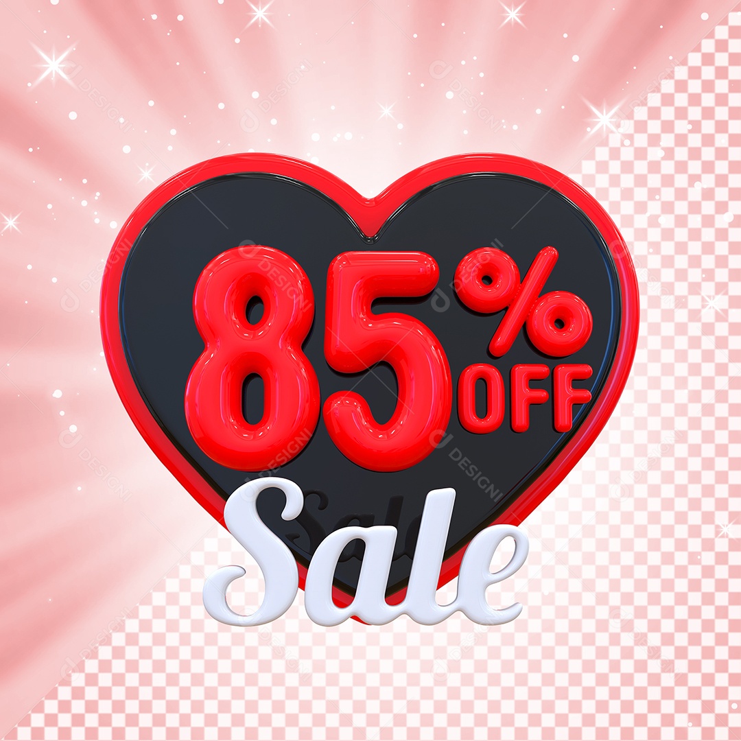 Número 85% Elemento 3D Vermelho E Preto para Composição PSD