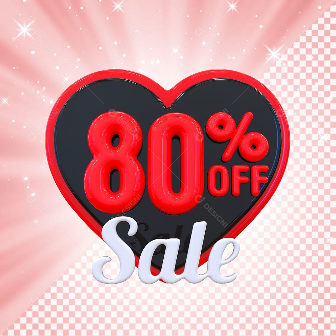 Número 80% Elemento 3D Vermelho E Preto para Composição PSD