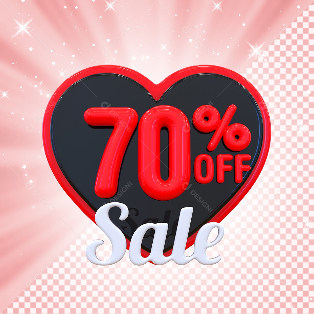 Número 70% Elemento 3D Vermelho E Preto para Composição PSD