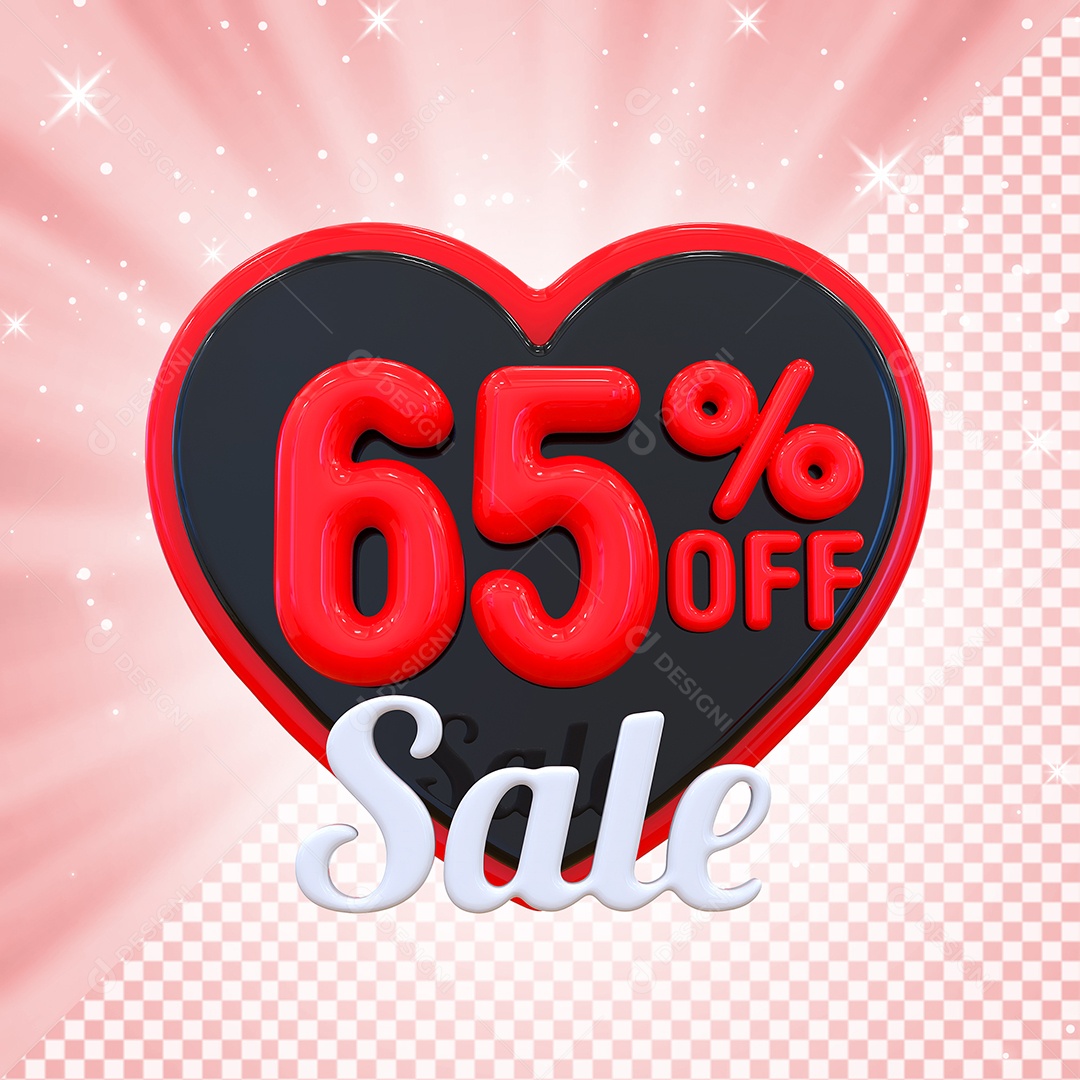 Número 65% Elemento 3D Vermelho E Preto para Composição PSD