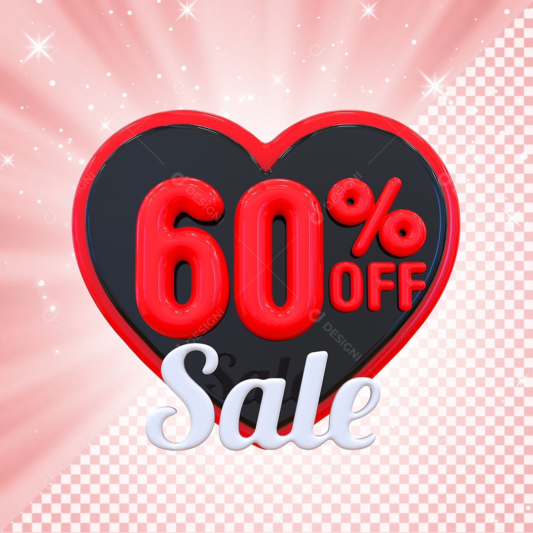 Número 60% Elemento 3D Vermelho E Preto para Composição PSD
