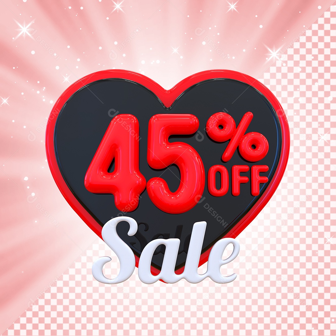 Número 45% Elemento 3D Vermelho E Preto para Composição PSD