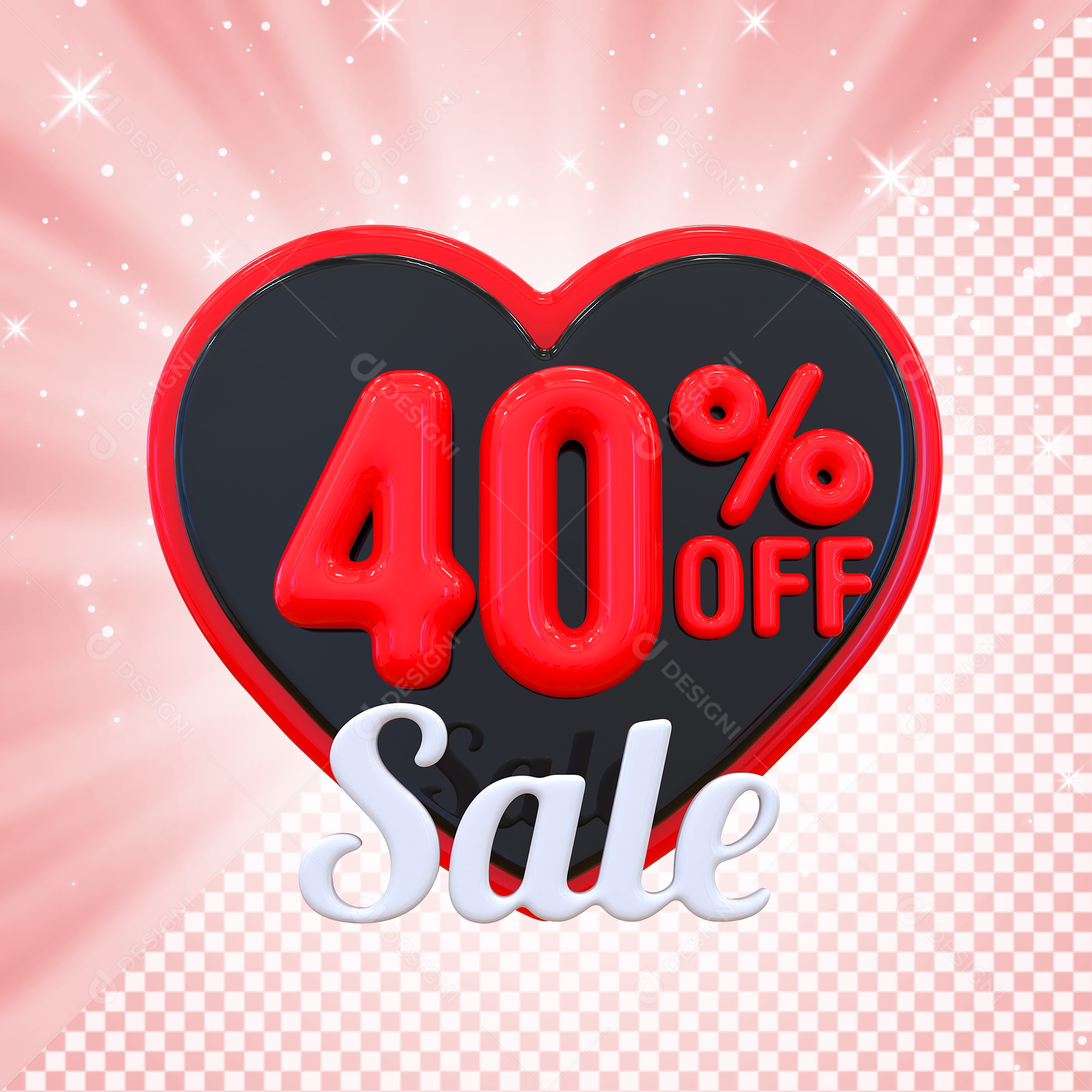 Número 40% Elemento 3D Vermelho E Preto para Composição PSD