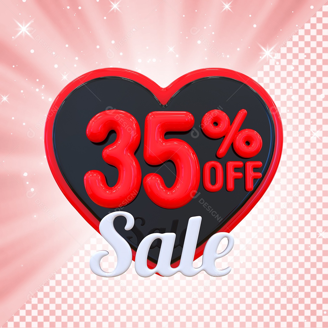 Número 35% Elemento 3D Vermelho E Preto para Composição PSD