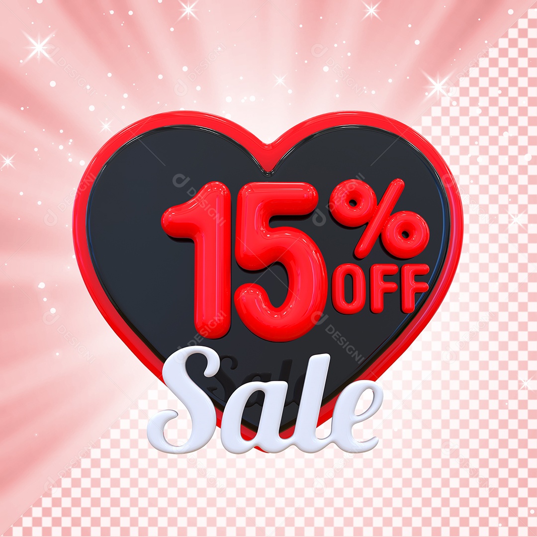 Número 15% Elemento 3D Vermelho E Preto para Composição PSD