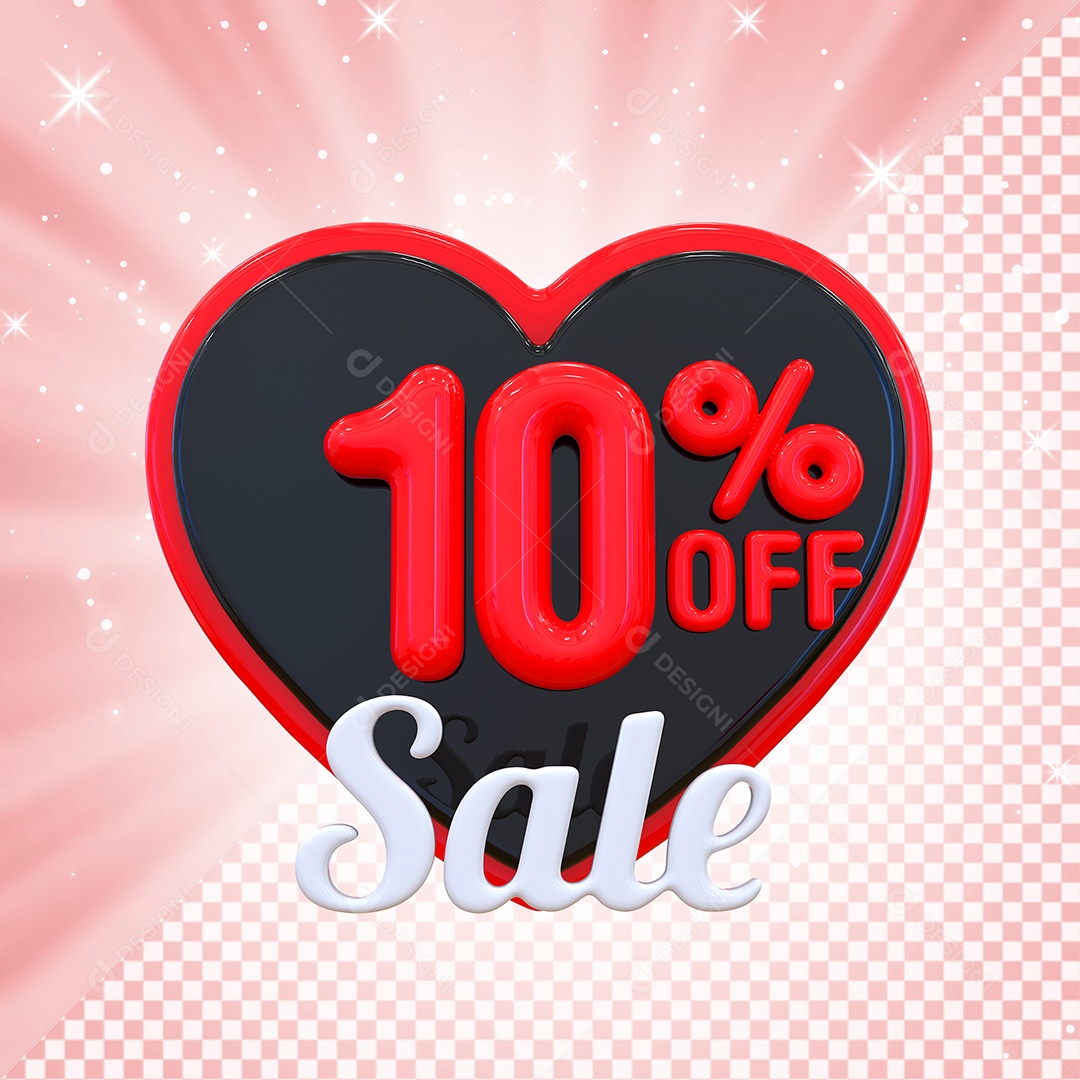 Número 10% Elemento 3D Vermelho E Preto para Composição PSD