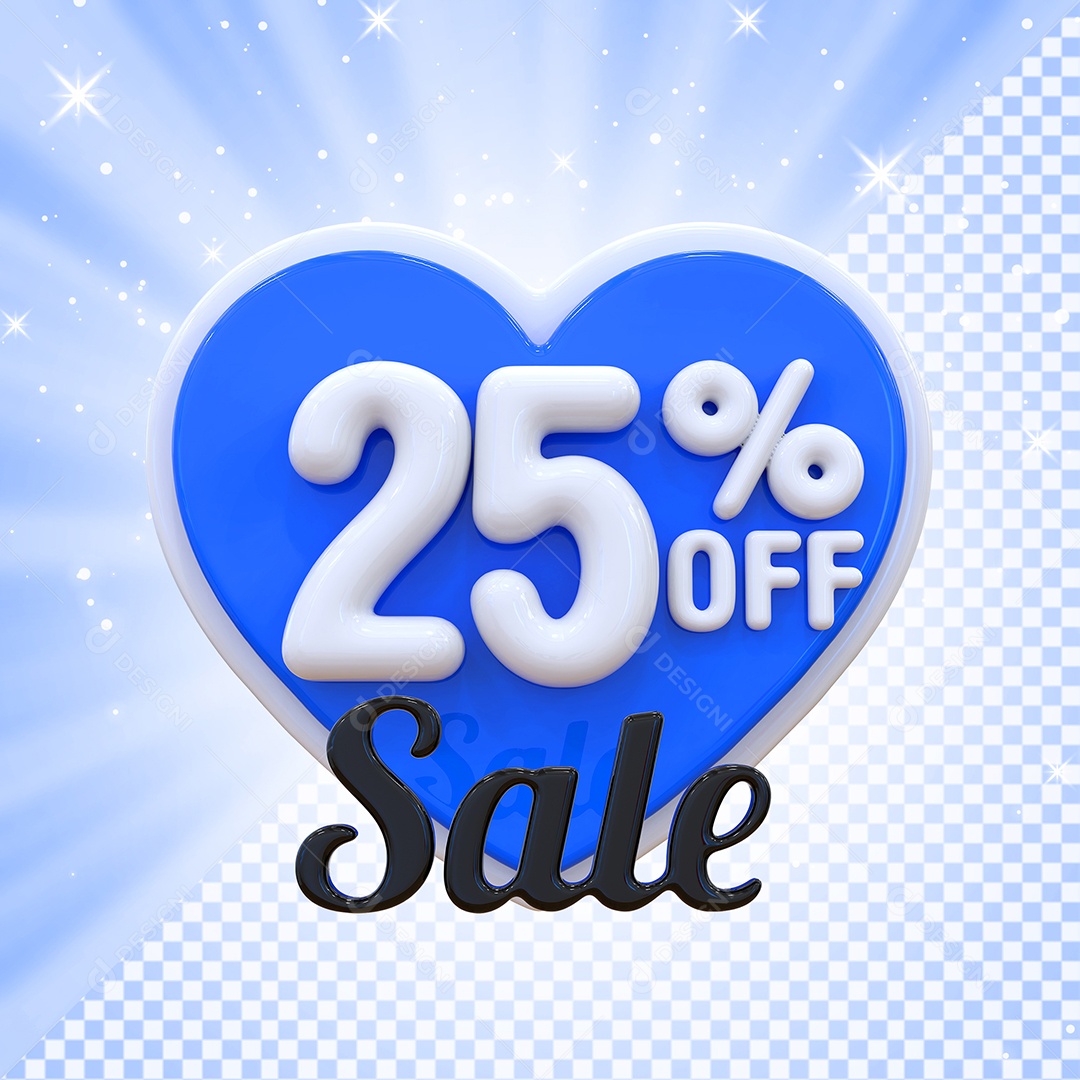 Número 25% Elemento 3D Azul E Branco para Composição PSD