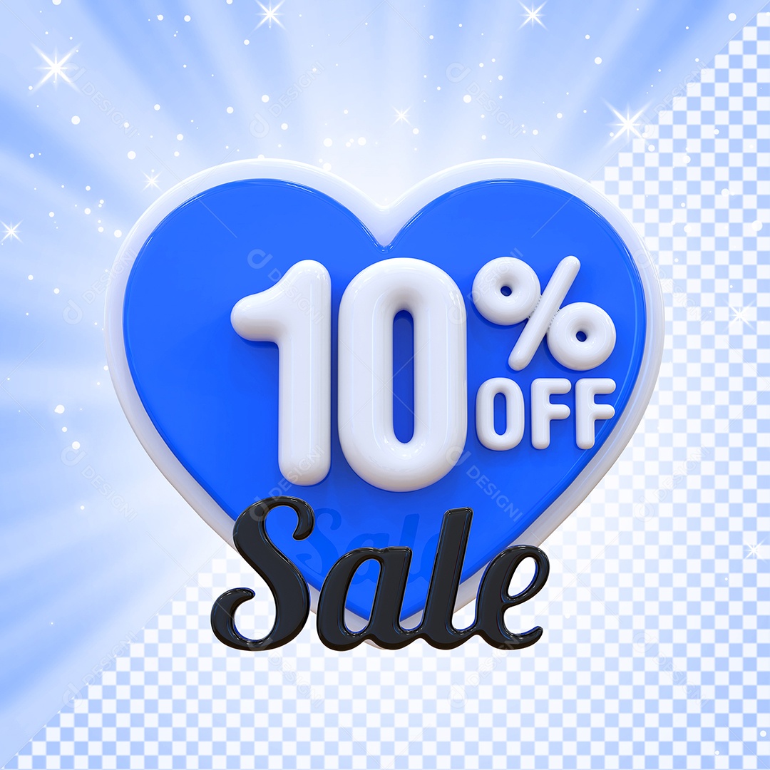 Número 10% Elemento 3D Azul E Branco para Composição PSD