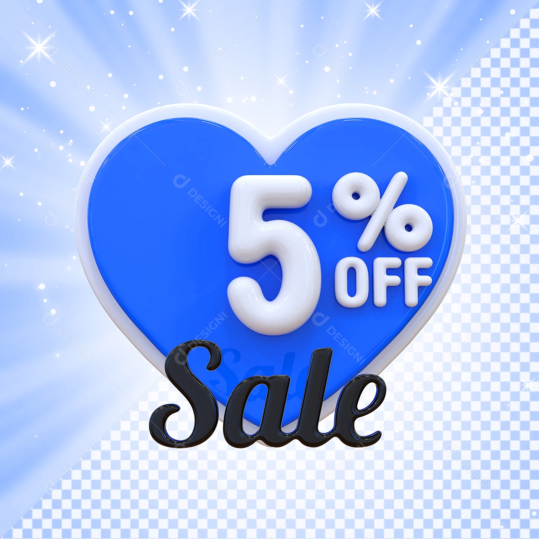 Número 5% Elemento 3D Azul E Branco para Composição PSD