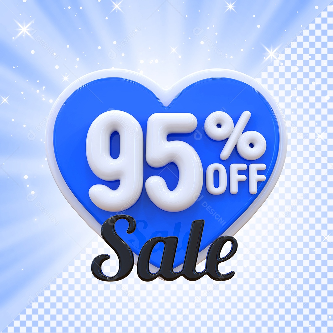 Número 95% Elemento 3D Azul E Branco para Composição PSD