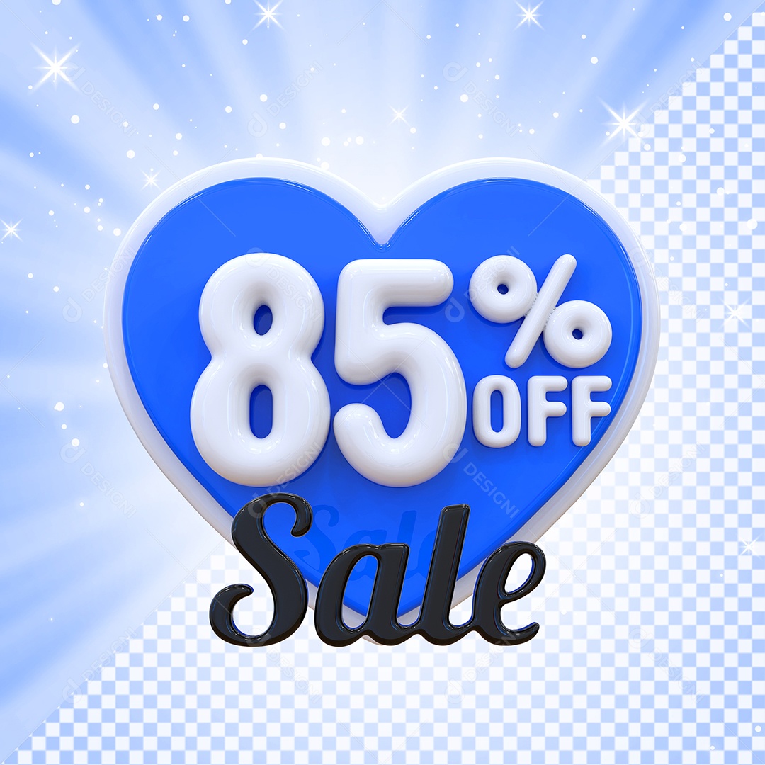 Número 85% Elemento 3D Azul E Branco para Composição PSD