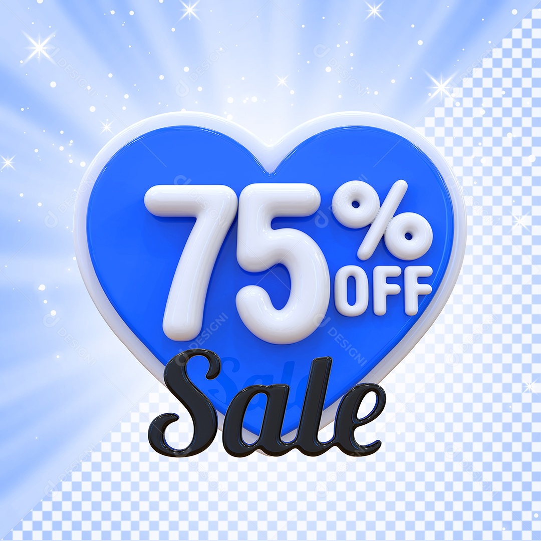 Número 75% Elemento 3D Azul E Branco para Composição PSD