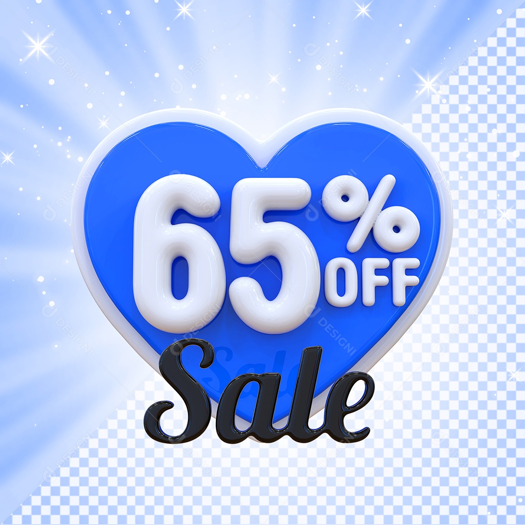 Número 65% Elemento 3D Azul E Branco para Composição PSD