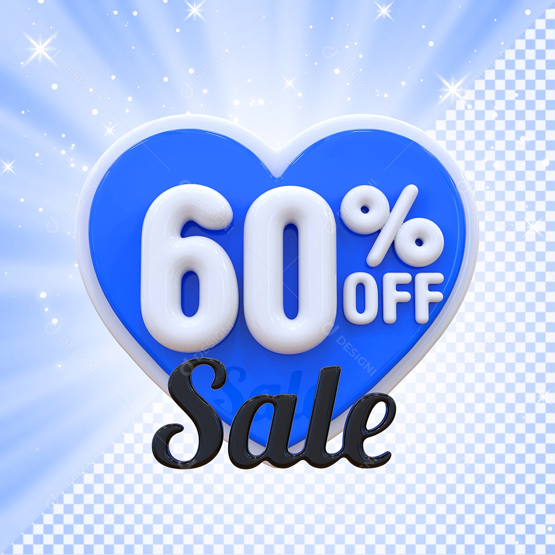 Número 60% Elemento 3D Azul E Branco para Composição PSD