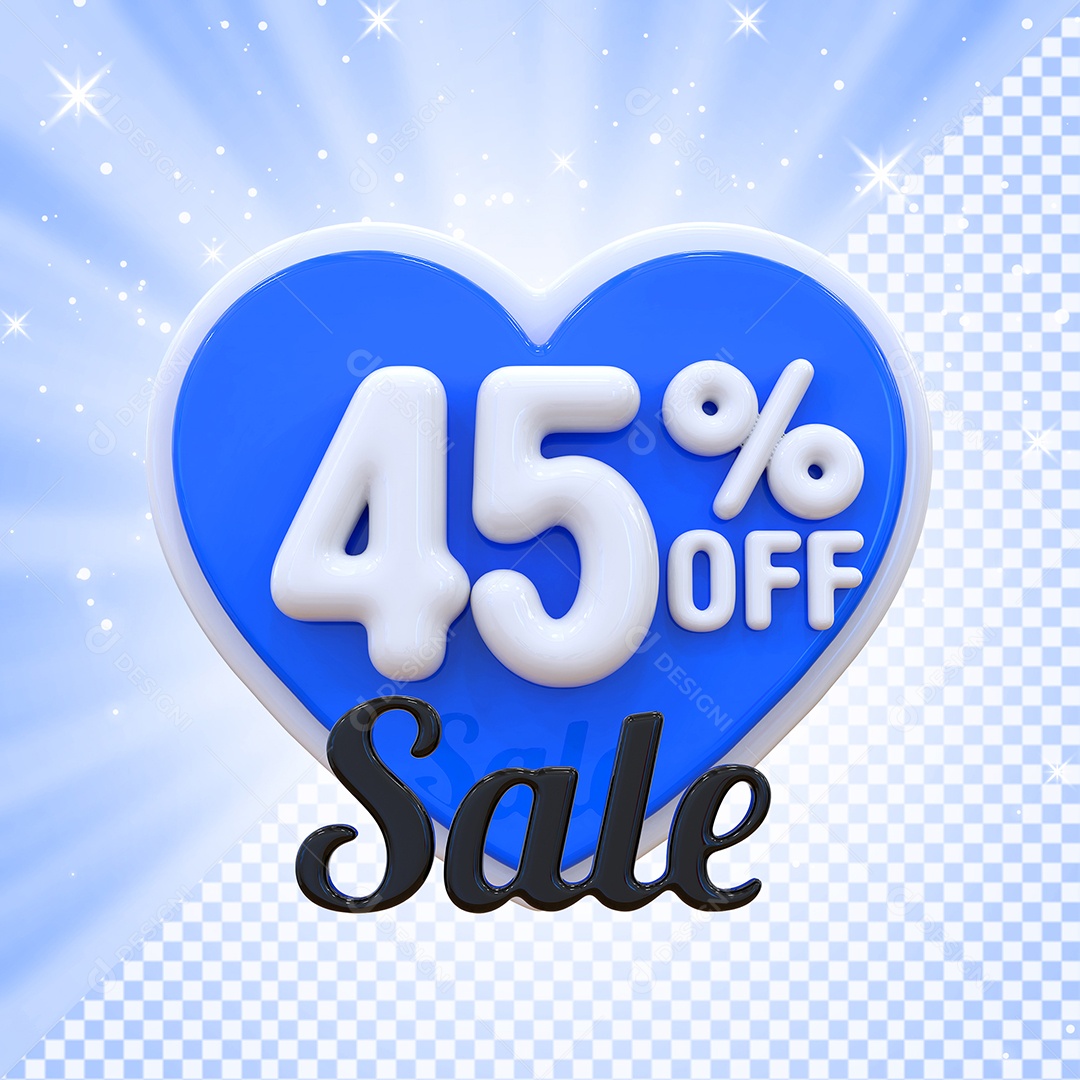 Número 45% Elemento 3D Azul E Branco para Composição PSD