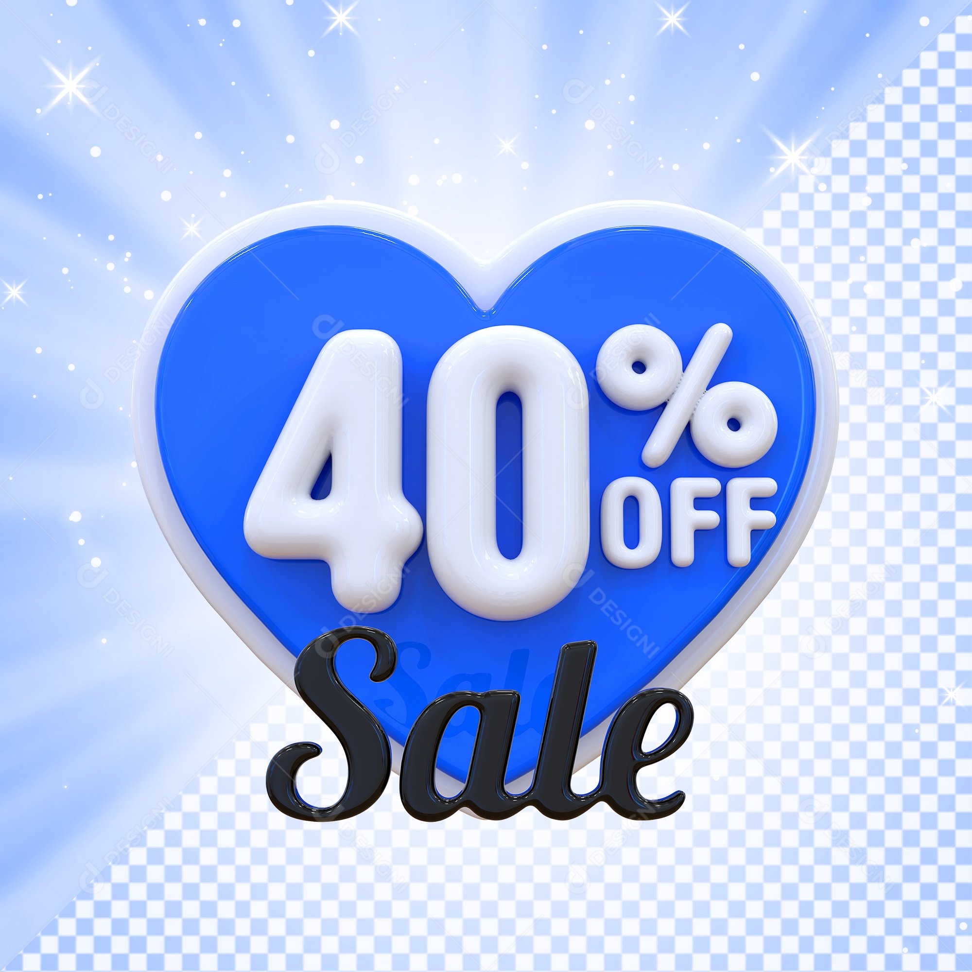 Número 40% Elemento 3D Azul E Branco para Composição PSD
