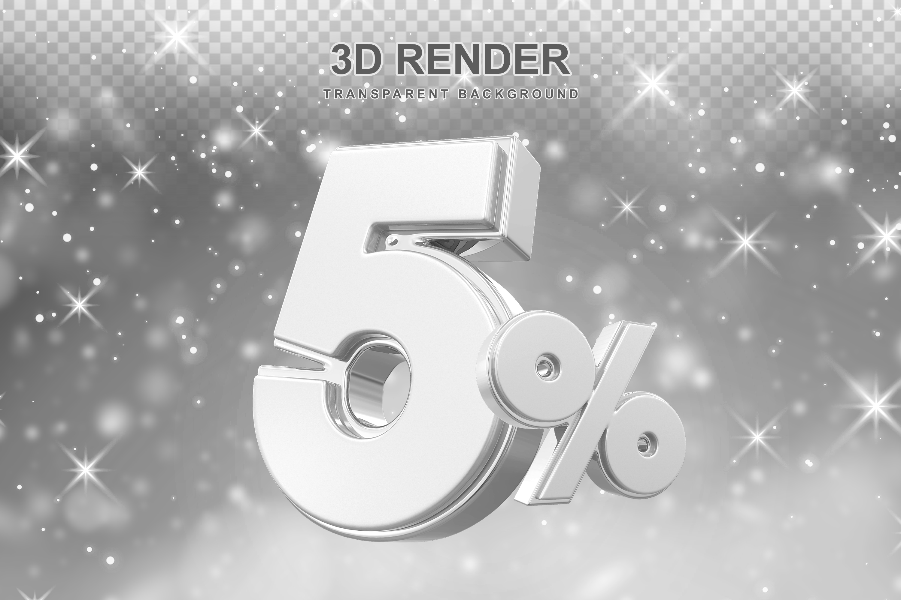 Número de Desconto 5% Elemento 3D Prata para Composição PSD