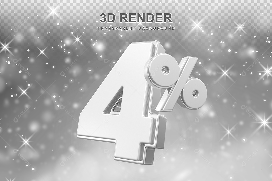 Número de Desconto 4% Elemento 3D Prata para Composição PSD