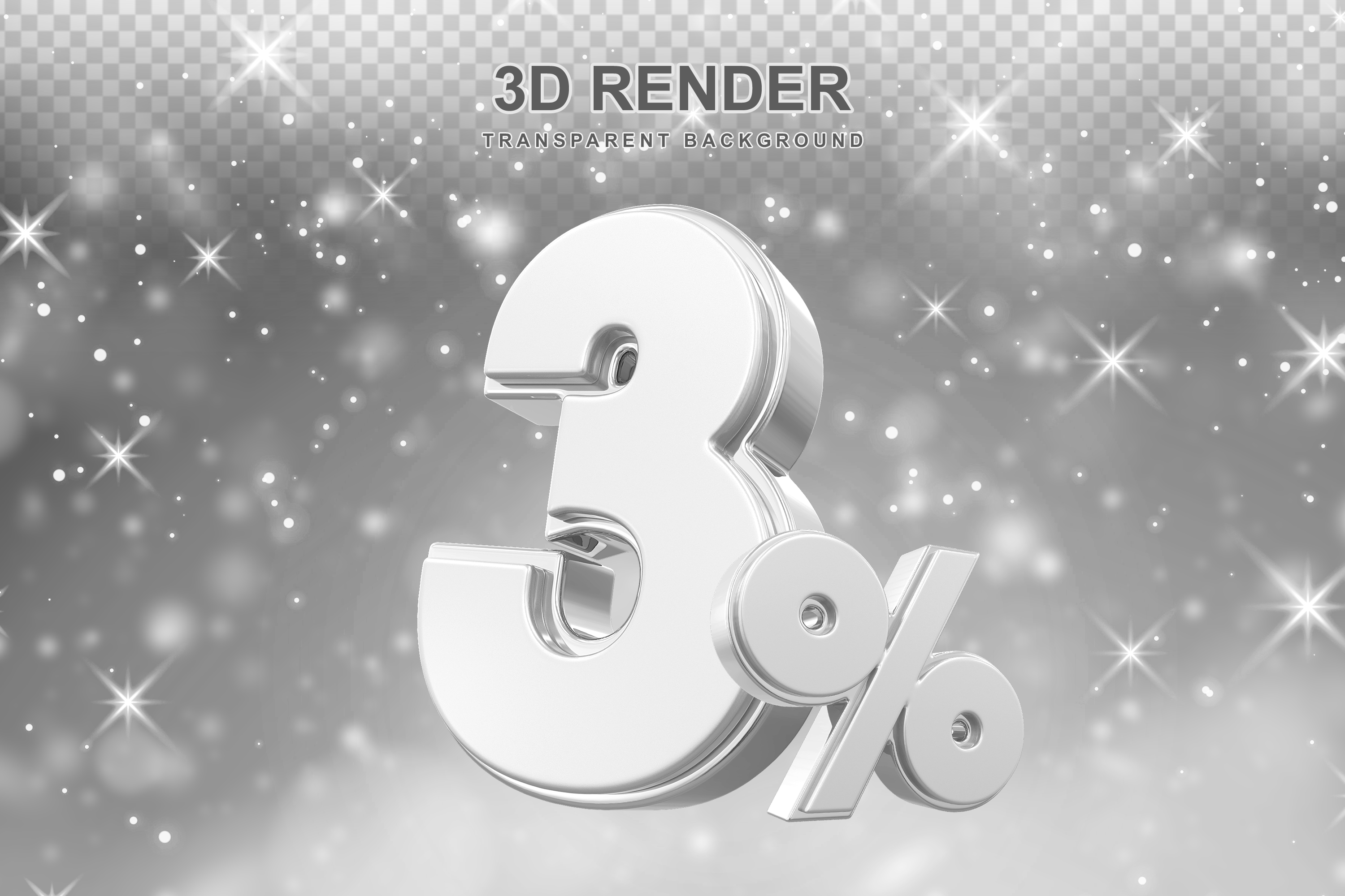 Número de Desconto 3% Elemento 3D Prata para Composição PSD