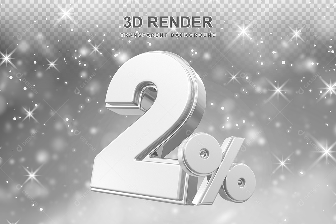Número de Desconto 2% Elemento 3D Prata para Composição PSD