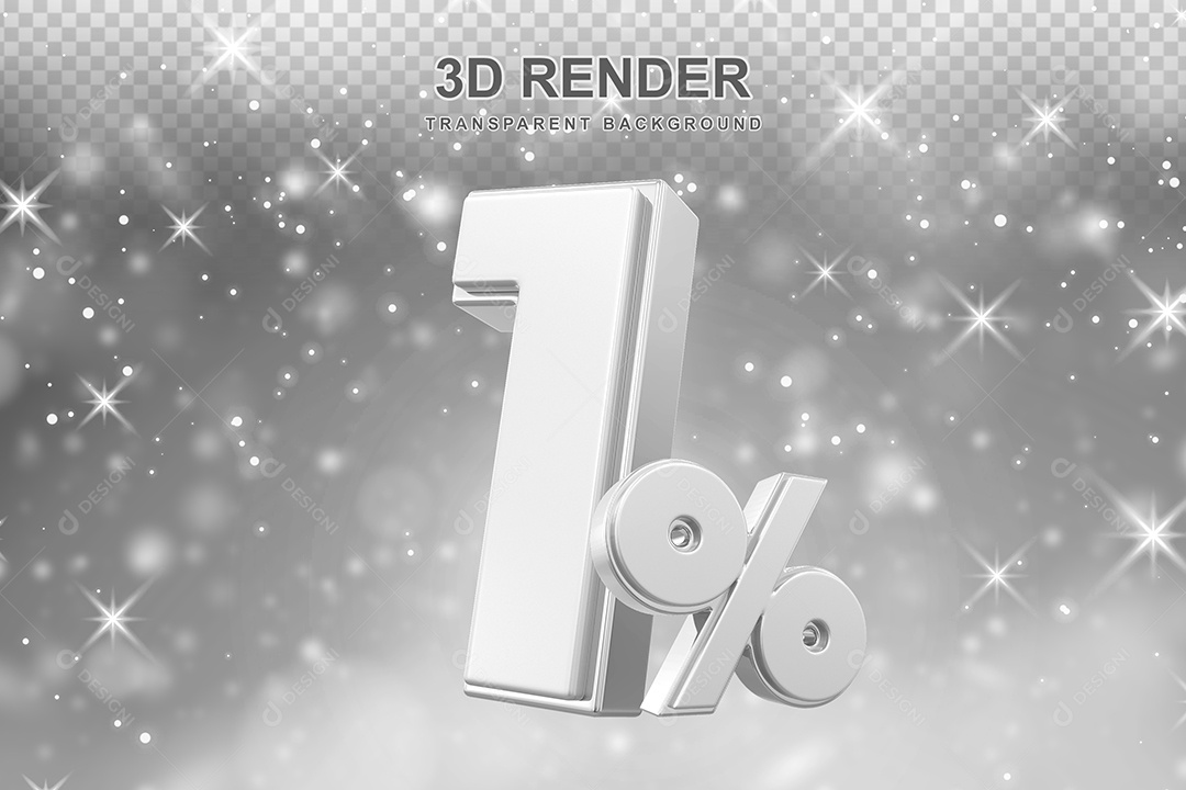 Número de Desconto 1% Elemento 3D Prata para Composição PSD